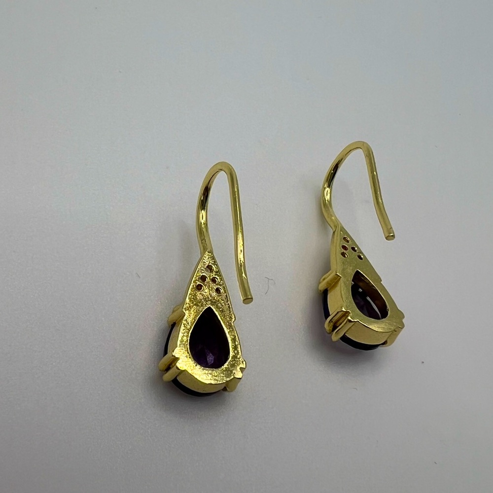 Teardrop Amethyst & Diamond Simulant Earrings - Picture 3 of 3